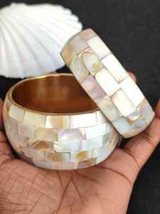 Bracelet jonc en laiton incrusté de coquillages d'ormeau bijoux en nacre purement faits à la main Ms-wc-001 d'artisanat moderne MS - Product Image 2