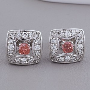 IGI Certified Cushion Cut Pink Lab Grown Diamond Halo Stud <b>Earrings</b> 14K <b>Gold</b> Square Halo Diamond <b>Earrings</b> - Product Image 1