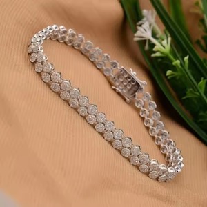 สร้อยข้อมือเพชรโมอิสทรงกลมขนาด14K 3.68ทองคำขาวสำหรับเป็นของขวัญคริสต์มาส - Product Image 2