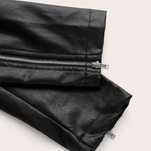 2025 vente chaude hiver automne mode dames étoile motif fermeture éclair culture veste en cuir avec manches longues et col montant - Product Image 4