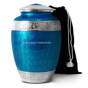 <strong>Large</strong> Aluminum Cremation <strong>Urns</strong> for Adults Blue &amp; <strong>Silver</strong> Design Male &amp; Female Decorative Metal <strong>Urns</strong> Memorial Use