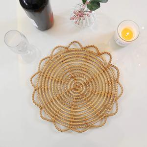 Assiette de charge ronde de luxe moderne faite à la main napperon en rotin jaune naturel plat PC durable et durable usage domestique - Product Image 5