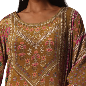 ชุดพาลาซโซพิมพ์ลายมัสตาร์ดผ้าชีฟองใส่ทำงานด้วยหินเครื่องแต่งกายแบบชาติพันธุ์สำหรับผู้หญิงขายส่ง - Product Image 4