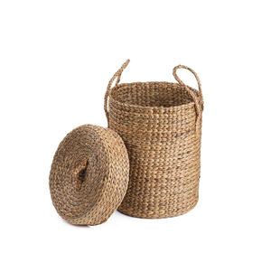 ชุดตะกร้าใส่ขยะอเนกประสงค์3ชิ้นสำหรับใส่ของอเนกประสงค์ฝาปิดผักตบชวาสานน้ำสำหรับบ้าน - Product Image 1