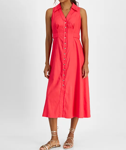 Vestido MIDI rojo estructurado con Cuello de camisa clásico Silueta femenina elegante Perfecta para el estilo del día a la noche - Product Image 3