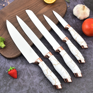 Service OEM ODM personnalisé en gros, ensemble de couteaux de chef en acier Damas faits à la main, lame tranchante, manche en marbre - Product Image 2