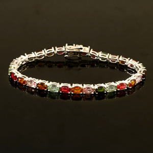 Pulsera de tenis con eslabones de cadena fina de Plata de Ley 925, turmalina multicolor chapada en oro, joyería personalizada de moda para bodas - Product Image 4