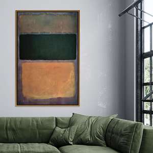 Impression sur toile abstraite style Rothko : Peinture de champ de couleurs aux tons terreux, toile encadrée dorée - Product Image 1