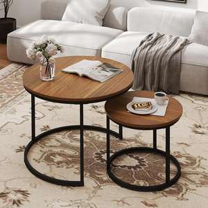 Round Coffee <b>Table</b> Set of 2 End <b>Table</b> for Living Room Stacking <b>Side</b> <b>Tables</b> Sturdy and Easy Assembly Wood Look - Product Image 5
