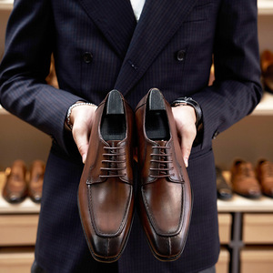 Chaussures en cuir avec insert en maille respirante, talon rembourré et semelle souple, chaussures de mode pour hommes, chaussures décontractées - Product Image 3