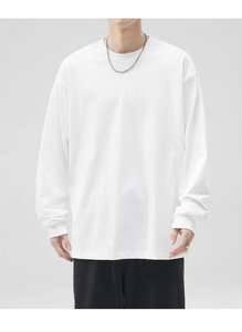 เสื้อยืดคอกลมแขนยาวสำหรับผู้ชายผ้าฝ้าย100% 260สีทึบทรงโอเวอร์ไซส์ออกแบบได้ตามต้องการ - Product Image 3