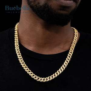 Venta caliente 14K Chapado en oro 925 Plata 8mm Iced Micro Cadena cubana pavimentada para hombres Collares de moissanita de lujo - Product Image 1