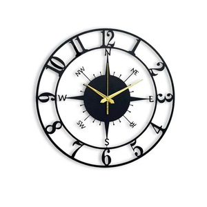 Reloj de pared negro de Metal moderno con manecillas doradas, reloj decorativo de estilo brújula único para paredes de sala de estar y oficina - Product Image 6