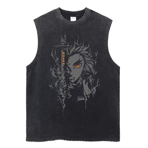 Anime Acid Washed Demon Slayer Windproof Cotton Spandex <b>Tank</b> <b>Top</b> Men Women | Breathable Lightweight Anti-Bacterial Oversized - Product Image 5