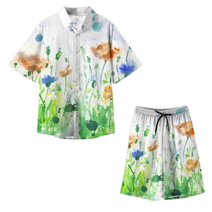 Conception sublimée impression complète printemps été ensemble court deux pièces hommes chemise de plage hawaïenne et ensembles de shorts - Product Image 5