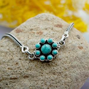 Pulsera de boda de piedras preciosas naturales de Plata de Ley 925, Pulseras de Moda Floral para su regalo de aniversario, turquesa Natural - Product Image 2