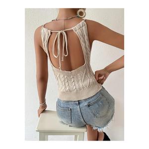 Blusa da donna senza maniche con cinturino scollato con cinturino in maglieria - Product Image 2