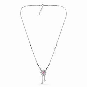 NOVAMART Fine Pure Silver Flower Mangalsutra Necklace with for Zirconia Beads Gold Plated Ethnic Religious Gift Jewelry <b>Wife</b> Who - Product Image 3
