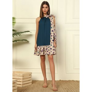 Deebaco Women's Halter Sleeveless Mini <b>Dress</b> With Polka Dot Ruffle Hem And Wrap Tie Detail A-Line Casual Summer Style - Product Image 1