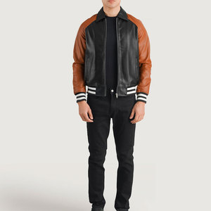แจ็คเก็ตเวอร์ซิตี้สั่งทำขายส่ง แขนหนัง ผ้าโพลีเอสเตอร์ ระบายอากาศได้ดี สำหรับผู้ชาย แจ็คเก็ตเวอร์ซิตี้แบบเรียบไม่มีลาย - Product Image 1