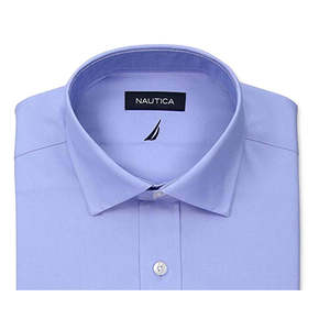 For Nautica Men's Comfort Stretch Dress Shirt Regular-Fit White Solid with Blue Poplin Fabric 100% Cotton Size 32-33 - Product Image 2