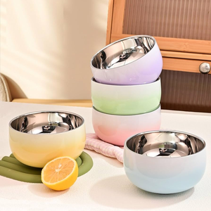 Tazones Dobles Decorativos de Acero Inoxidable Pulido, Profesionales para Servir Alimentos, Protección contra el Calor, Ecológicos para Hoteles - Product Image 1