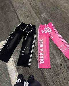 Ensemble de pantalons de survêtement à capuche zippés avec broderie en détresse personnalisée Survêtement pour hommes Survêtement lavé à l'acide avec strass et effet soleil - Product Image 5