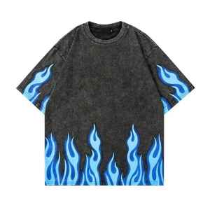 T-shirt numérique imprimé lavé à l'acide pour hommes en détresse Streetwear noir personnalisé graphique Vintage en détresse t-shirts pour hommes - Product Image 1