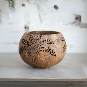 Bougeoir de noix de coco Photophore Bougeoir Bol de noix de coco Décor à la maison Lanterne en bambou sculptée à la main écologique pour bougie - Product Image 4