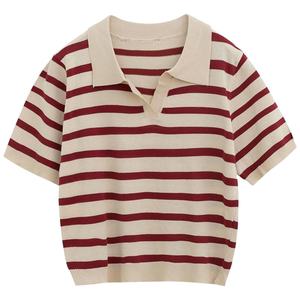 Camicie <span class=keywords><strong>a</strong></span> righe da donna di qualità Premium magliette Polo <span class=keywords><strong>a</strong></span> righe con pannello <span class=keywords><strong>a</strong></span> contrasto in poliestere personalizzato <span class=keywords><strong>a</strong></span> righe ODM personalizzate - Product Image 2