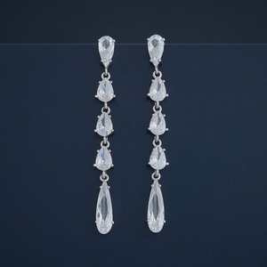 92.5 <b>Silver</b> <b>Drop</b> <b>Earrings</b> with Zircon Trendy Geometric Design for Wedding Party or Gift 183064 - Product Image 1