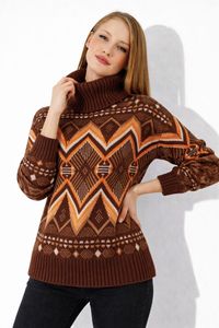 Women's Elegant Ethnic Pattern Knit Sweater Breathable Soft Texture Turtleneck <b>Pullover</b> Chic Vintage Knitted <b>Jumper</b> Tops - Product Image 2