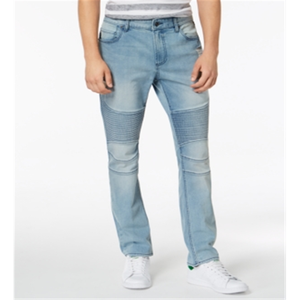 กางเกงยีนส์ทรงสลิมฟิตผ้ายืดแบบขาดๆ สไตล์โมโต ยี่ห้ออเมริกันแร็ก สำหรับผู้ชาย เอวสูง สีน้ำเงิน ไซส์ 31x32 ผ้าเดนิมถัก ทรงตรงแบบดินสอ มีสีสัน - Product Image 4