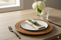 Assiette de service tressée à la main en rotin naturel, style bohème, réutilisable, antidérapante, 13,5 pouces, écologique, pour mariage, maison, banquet