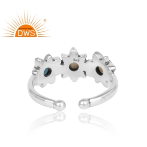 Best Selling <b>Oxidized</b> Sterling Silver Natural Pearl, Ethiopian Opal And Blue Topaz Gemstone Statement Ring Jewelry For Women - Product Image 5