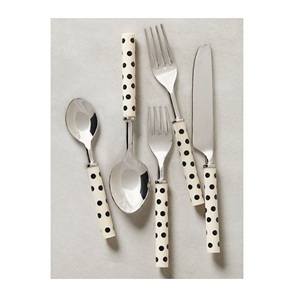 Poignée ronde en bois poli miroir élégant en acier inoxydable avec ensemble de couverts imprimés de 5 pièces de vaisselle à prix raisonnable - Product Image 1