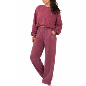 Ensemble sweat-shirt et pantalon de jogging en coton teint en pièce pour femmes, coupe décontractée, taille élastique, vêtements de détente pour les commandes en gros OEM - Product Image 2