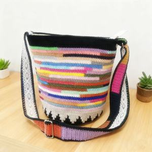 Crochet National Lady Women's Casual Tote Bag Single <b>Strap</b> Fashion <b>Shoulder</b> Straw Bag Cotton Polyester Lining Open Closure - Product Image 1