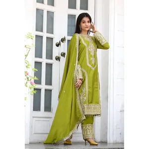 Ensemble haut et dupatta palazzo brodé pour femmes de marque - Product Image 2