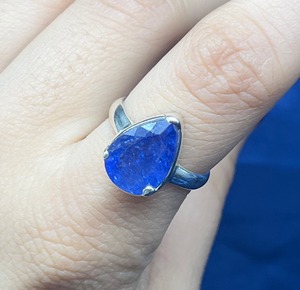 Natural Tanzanite Pear Cut Sterling <b>Silver</b> Handmade Boho <b>Statement</b> <b>Ring</b> with Prong Setting for Women's Wedding & Party - Product Image 2