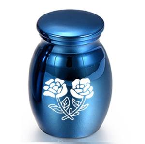 Urna de recuerdo de cremación de latón, urna de recuerdo de cremación funeraria de metal con acabado azul para cenizas humanas - Product Image 2