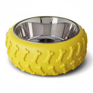 Gamelle pour chien en acier inoxydable de qualité supérieure, bol pour nourriture et eau pour animaux de compagnie, design unique en forme de pneu avec motif de semelle de pneu pour chiots - Product Image 1