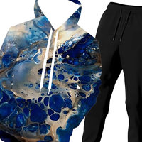 Sweat-shirt et jogging à imprimé sublimation d'art fluide bleu abstrait, vêtements décontractés confortables, streetwear tendance pour hommes et femmes
