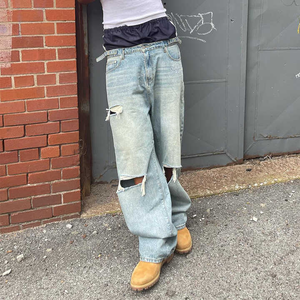 Stitchmode Denim Calidad Premium Custom Distressed Ripped Pantalones de mezclilla de doble cintura Baggy Jeans apilados de doble cintura para hombres - Product Image 2