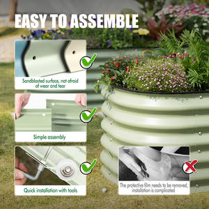 PP14 Kit de lit de jardin surélevé en métal Aluzinc avec roues Boîte à fleurs ronde pour la culture de fleurs et de légumes en plein air - Product Image 5