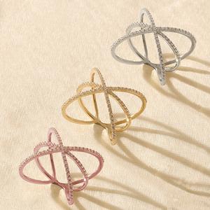 14K oro sólido VVS VS IGI diamante en negrita X delicado Cruz diseñador cruzado pulgar Pave declaración envoltura alrededor de anillos finos al por mayor - Product Image 1