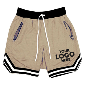 Pantalones cortos de gimnasio de secado rápido de dos pisos para hombre al por mayor, pantalones cortos de malla de deporte de entrenamiento de béisbol con patrón sólido, estilo informal Terry - Product Image 6