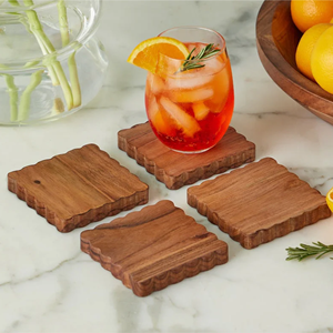 Eco Blue Lacquer <b>Coaster</b>, Premium Wood <b>Drink</b> With Scalloped Edge <b>Coasters</b> Ideal <b>For</b> Chic Tabletop Styling, Vietnam Craft - Product Image 6