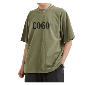 T-shirt personnalisé vintage oversize 100% coton pour hommes et femmes poids lourd 100% coton avec logo imprimé en détresse couleur noire - Product Image 1