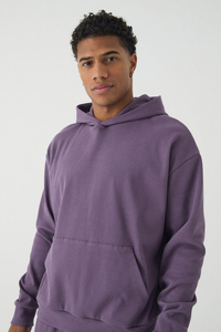 2025 personnalisé surdimensionné côtelé tissu goutte épaule Baggy sweats à capuche thermiques avec conception doublée hiver 100% coton sweats à capuche hommes - Product Image 3